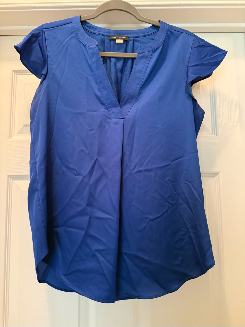 Tommy Hilfiger Blue V-Neck Cap Sleeve Blouse